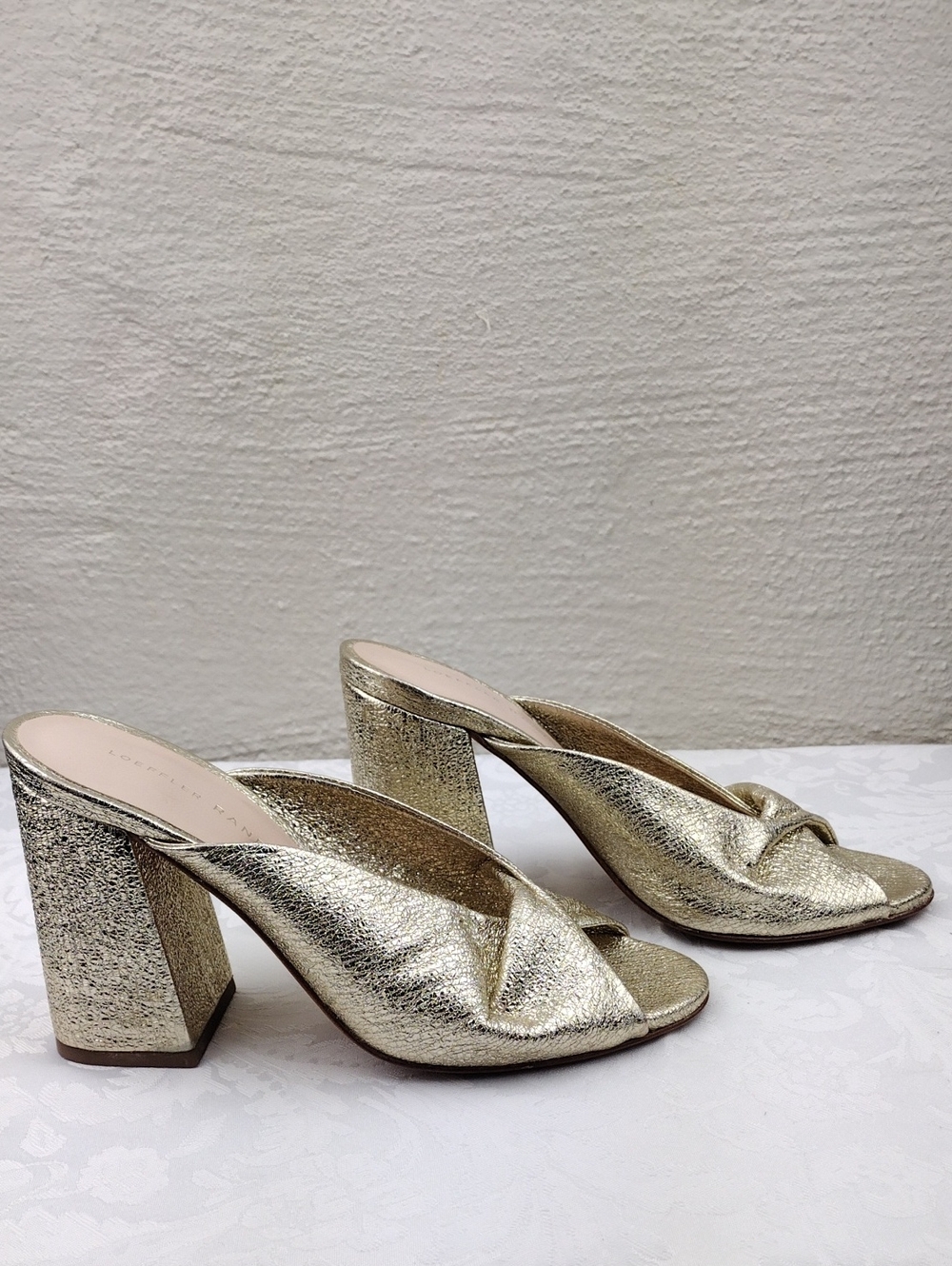 Loeffler Randall Laurel Campaign Gold Leather Twisted Crisscross Open Toe Mules - Picture 4 of 16